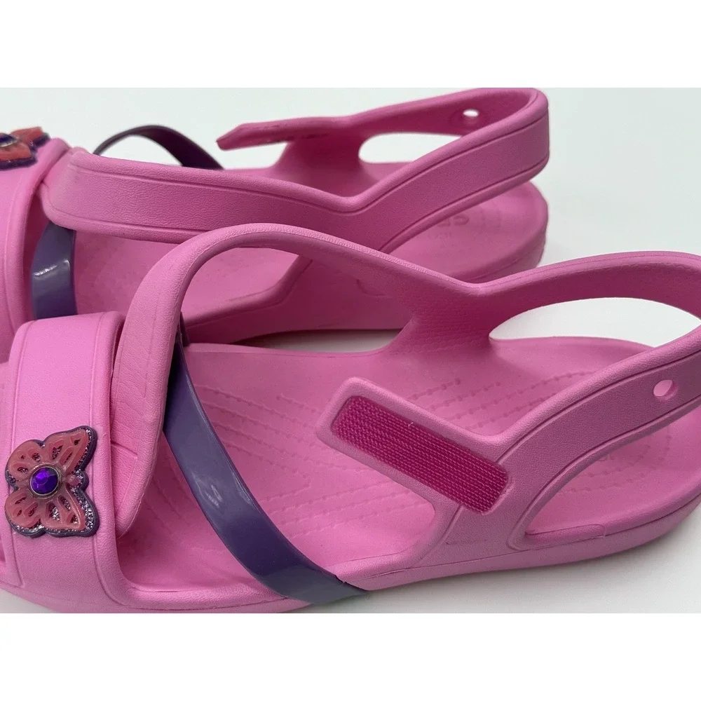 Crocs‎ Pink & Purple Little Girl Sandals Open Toe J3 Butterfly